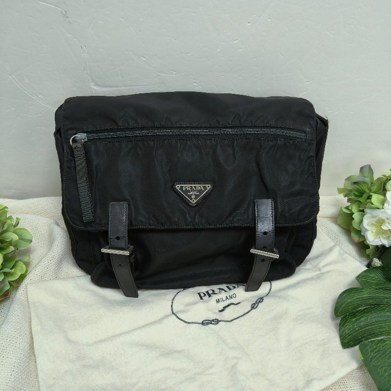 ㊣✨PRADA✨（附防塵袋）普拉達 黑色 掀蓋式 輕量 帆布 雙釦 郵差包 肩背包 斜背包 /二手包/二手精品/保證正品🌳二手樹屋🌳-0