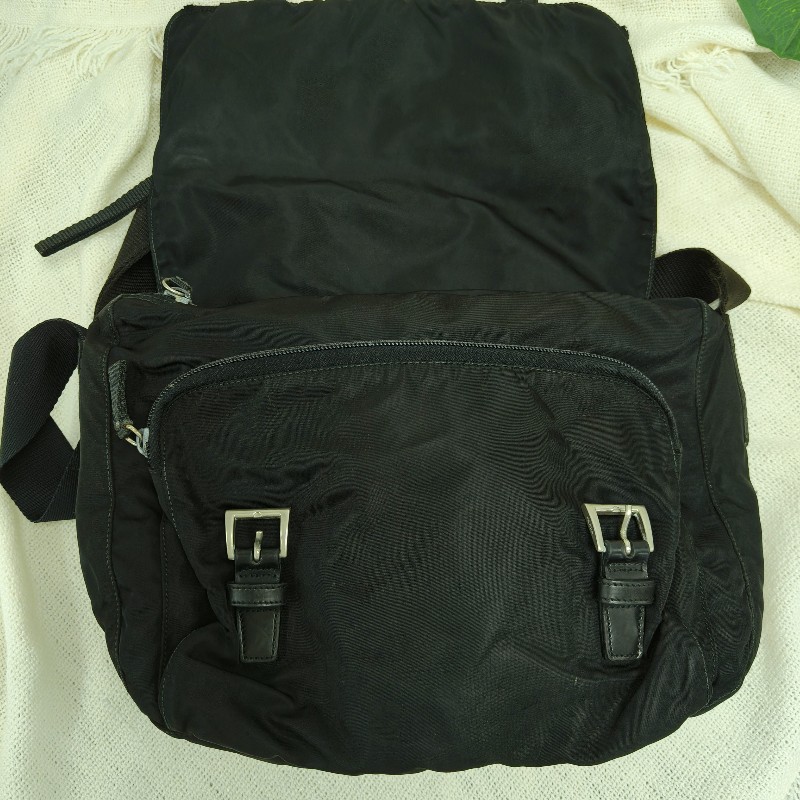 ㊣✨PRADA✨（附防塵袋）普拉達 黑色 掀蓋式 輕量 帆布 雙釦 郵差包 肩背包 斜背包 /二手包/二手精品/保證正品🌳二手樹屋🌳-20