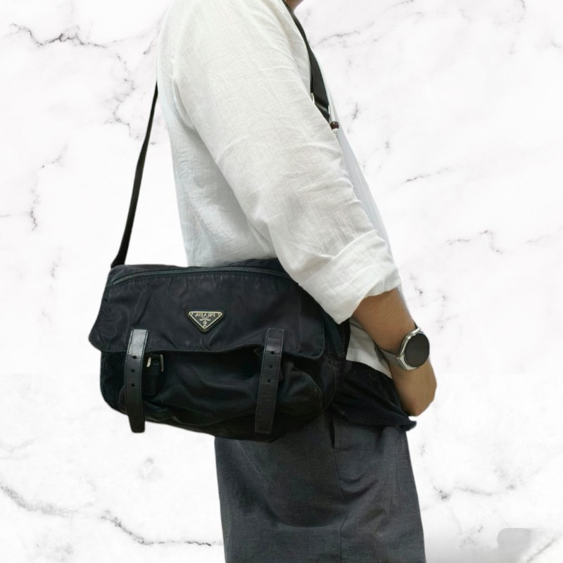㊣✨PRADA✨（附防塵袋）普拉達 黑色 掀蓋式 輕量 帆布 雙釦 郵差包 肩背包 斜背包 /二手包/二手精品/保證正品🌳二手樹屋🌳-56