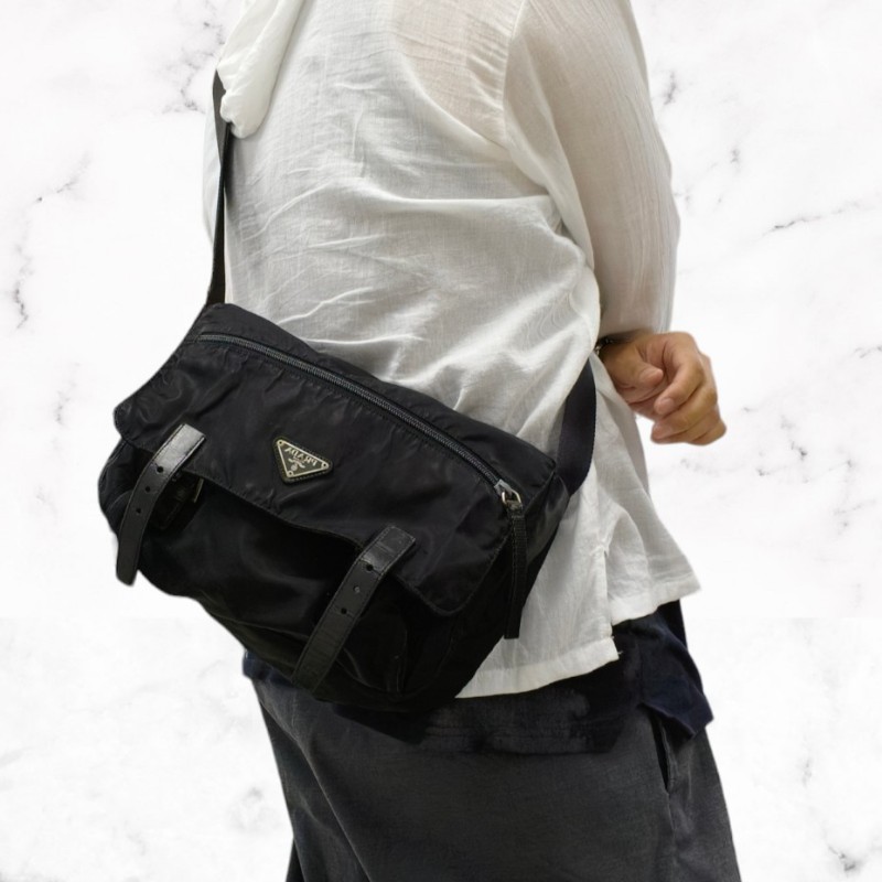 ㊣✨PRADA✨（附防塵袋）普拉達 黑色 掀蓋式 輕量 帆布 雙釦 郵差包 肩背包 斜背包 /二手包/二手精品/保證正品🌳二手樹屋🌳-57