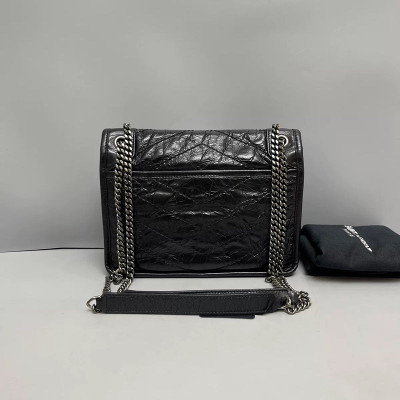 YSL Saint Laurent Niki小號黑色全皮銀鏈郵差包-1