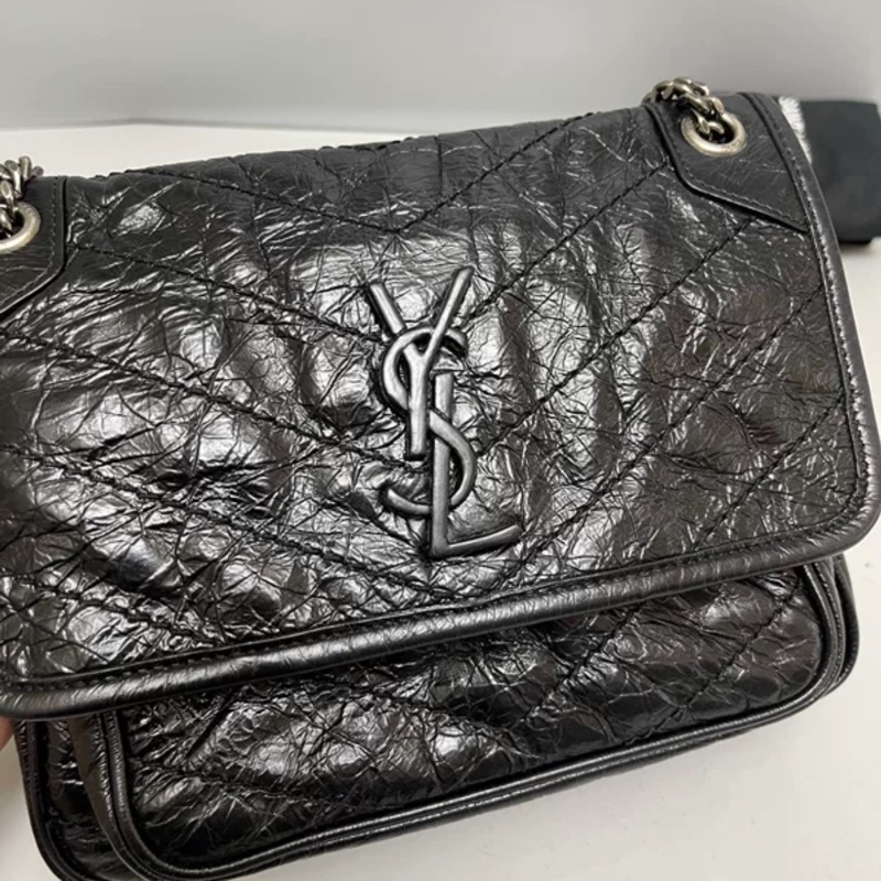 YSL Saint Laurent Niki小號黑色全皮銀鏈郵差包-2