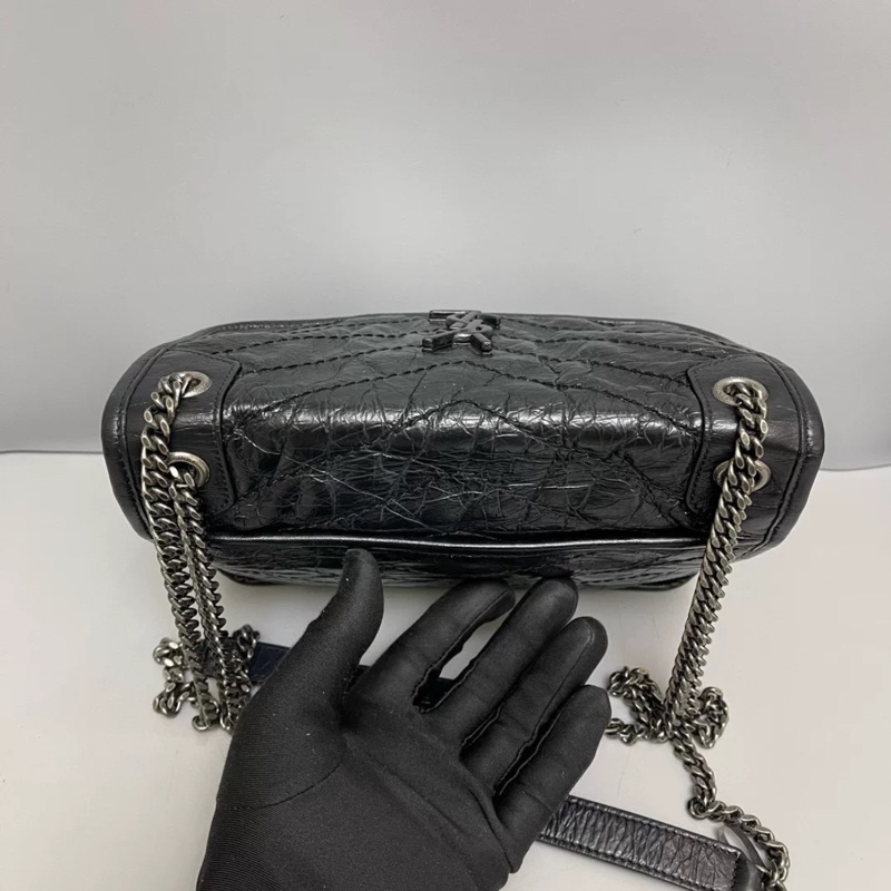 YSL Saint Laurent Niki小號黑色全皮銀鏈郵差包-6