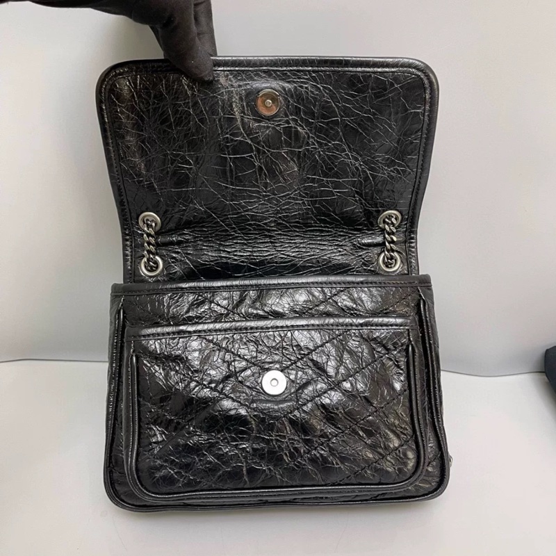 YSL Saint Laurent Niki小號黑色全皮銀鏈郵差包-7