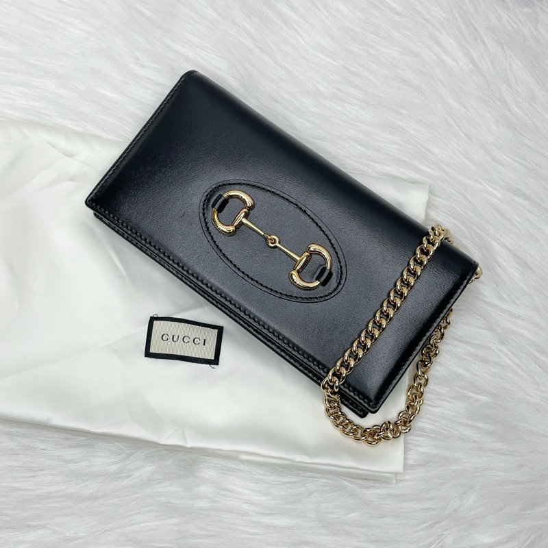 GUCCI 黑牛皮1955手機包WOC-0