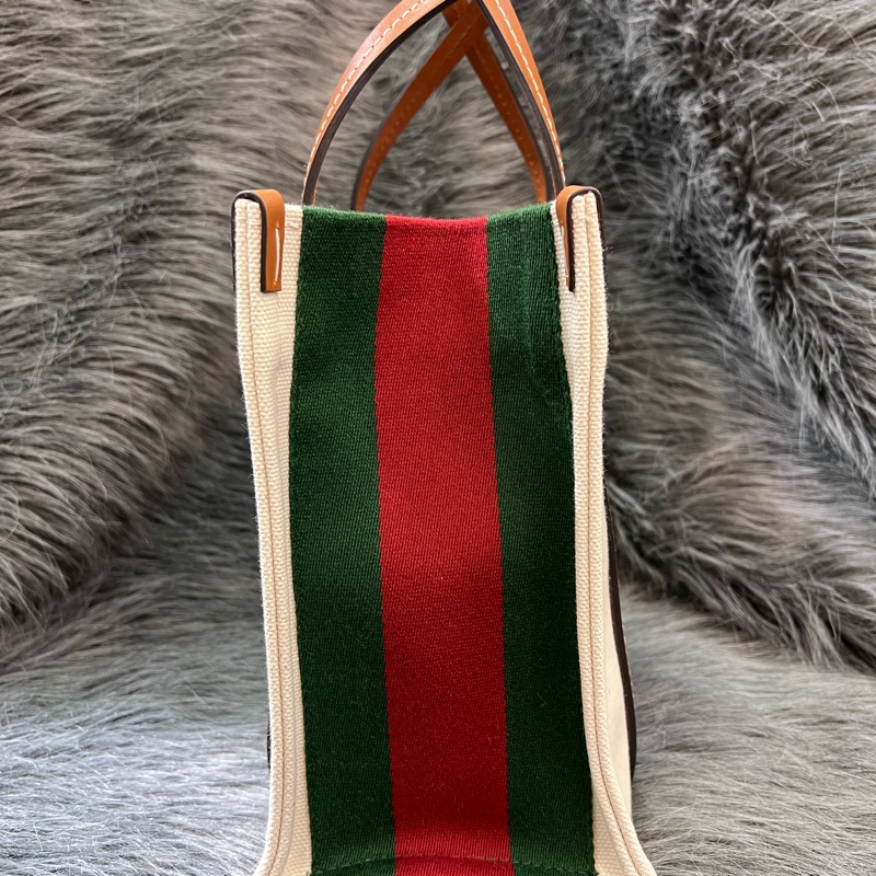Gucci 焦糖色 牛皮 米白 帆布 GRG 藍紅藍 金釦 托特包 Booktote 手提包 公事包 斜背包 肩背包 旅行包-1