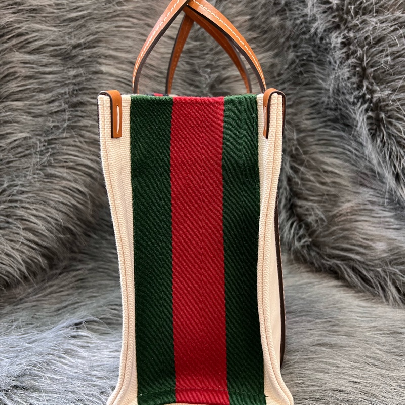 Gucci 焦糖色 牛皮 米白 帆布 GRG 藍紅藍 金釦 托特包 Booktote 手提包 公事包 斜背包 肩背包 旅行包-3