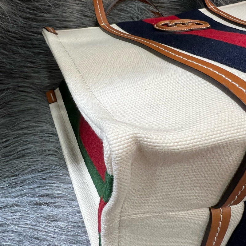 Gucci 焦糖色 牛皮 米白 帆布 GRG 藍紅藍 金釦 托特包 Booktote 手提包 公事包 斜背包 肩背包 旅行包-4