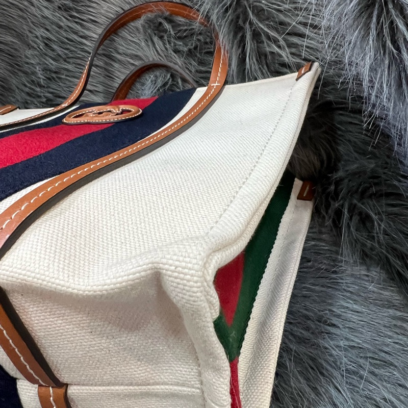 Gucci 焦糖色 牛皮 米白 帆布 GRG 藍紅藍 金釦 托特包 Booktote 手提包 公事包 斜背包 肩背包 旅行包-5