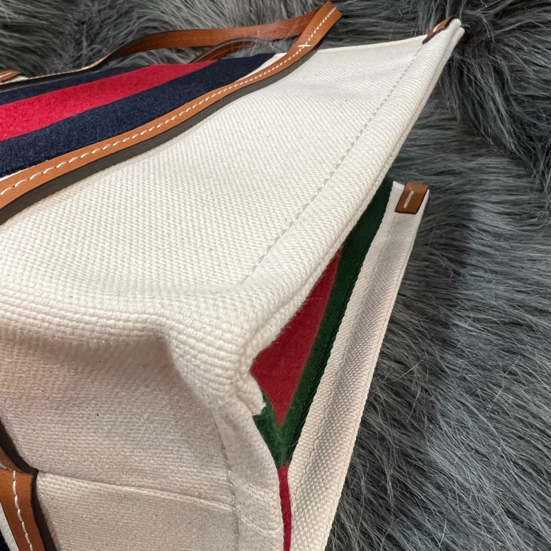 Gucci 焦糖色 牛皮 米白 帆布 GRG 藍紅藍 金釦 托特包 Booktote 手提包 公事包 斜背包 肩背包 旅行包-6