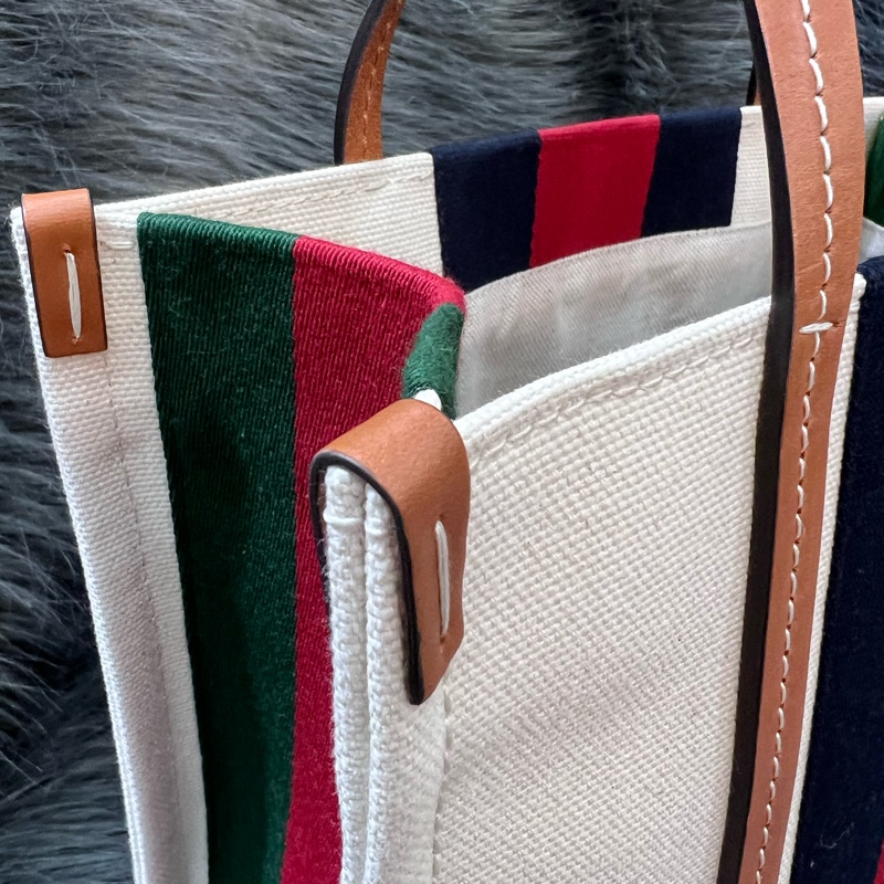 Gucci 焦糖色 牛皮 米白 帆布 GRG 藍紅藍 金釦 托特包 Booktote 手提包 公事包 斜背包 肩背包 旅行包-8