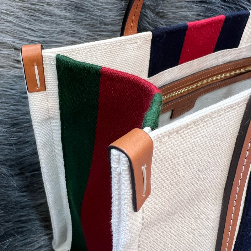 Gucci 焦糖色 牛皮 米白 帆布 GRG 藍紅藍 金釦 托特包 Booktote 手提包 公事包 斜背包 肩背包 旅行包-10