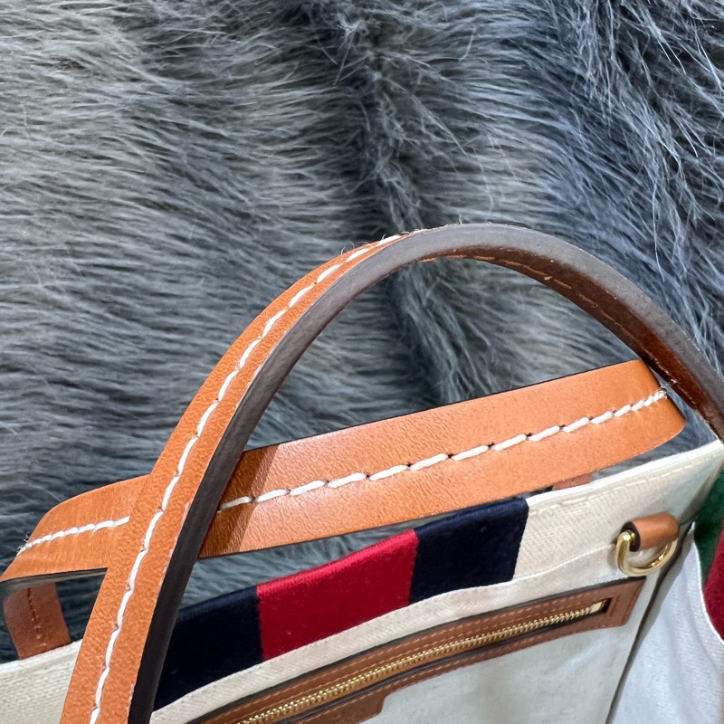 Gucci 焦糖色 牛皮 米白 帆布 GRG 藍紅藍 金釦 托特包 Booktote 手提包 公事包 斜背包 肩背包 旅行包-23