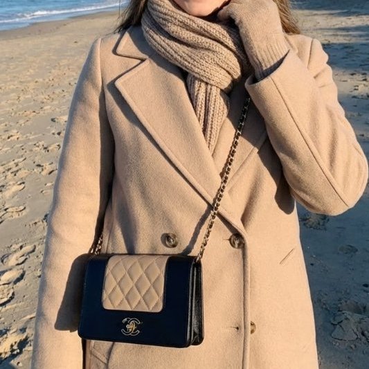 Chanel 香奈兒膚色拼黑色牛皮菱格紋WOC-0