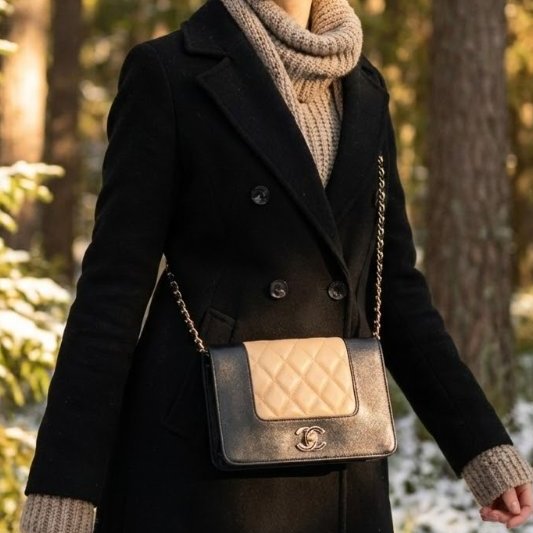 Chanel 香奈兒膚色拼黑色牛皮菱格紋WOC-10