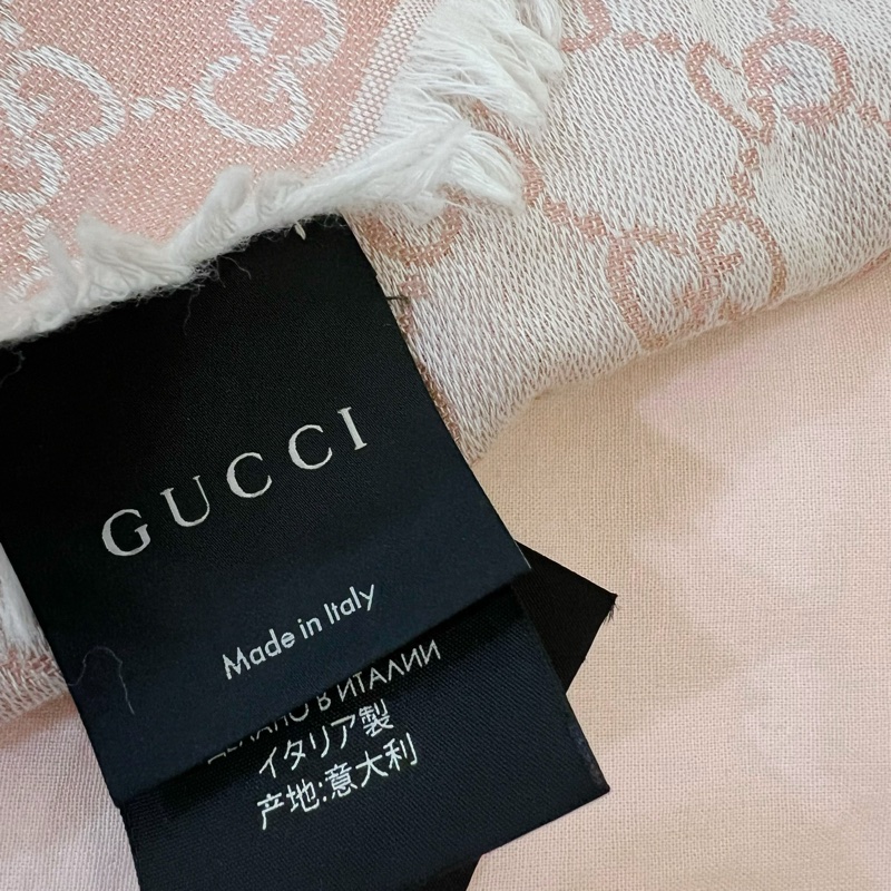 Gucci 古馳 粉色雙G Logo羊毛蠶絲圍巾Gucci Pink logo wool silk squared shawl scarf-0
