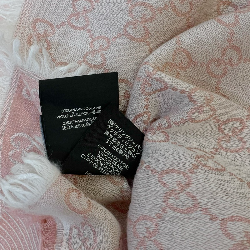 Gucci 古馳 粉色雙G Logo羊毛蠶絲圍巾Gucci Pink logo wool silk squared shawl scarf-1