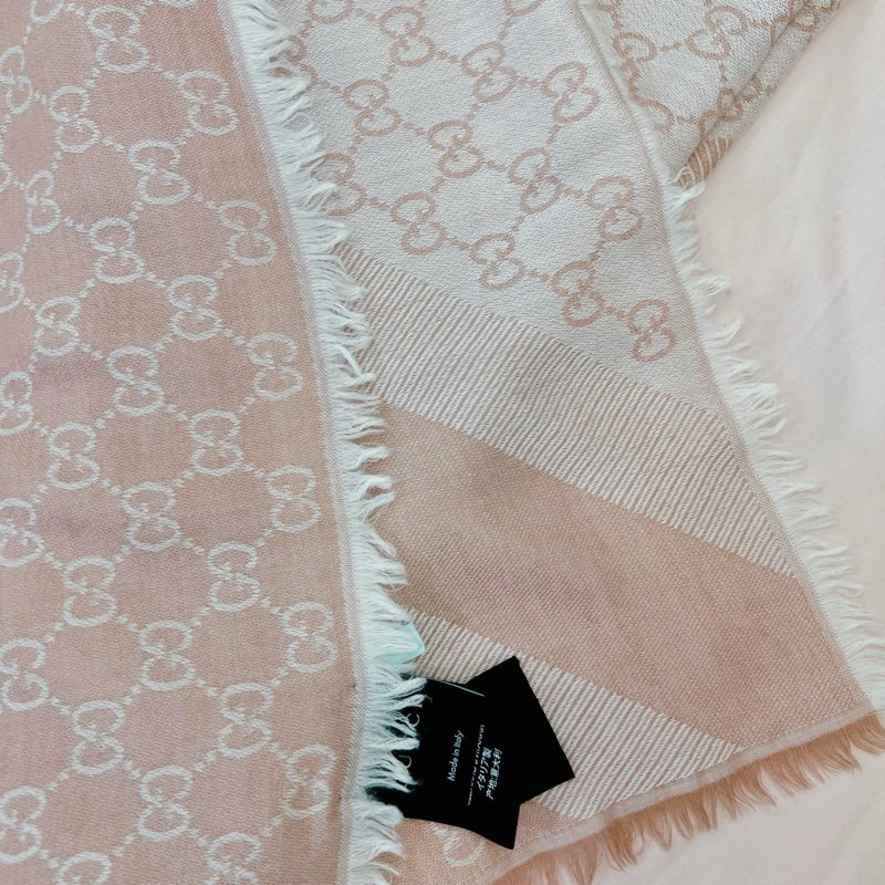 Gucci 古馳 粉色雙G Logo羊毛蠶絲圍巾Gucci Pink logo wool silk squared shawl scarf-2