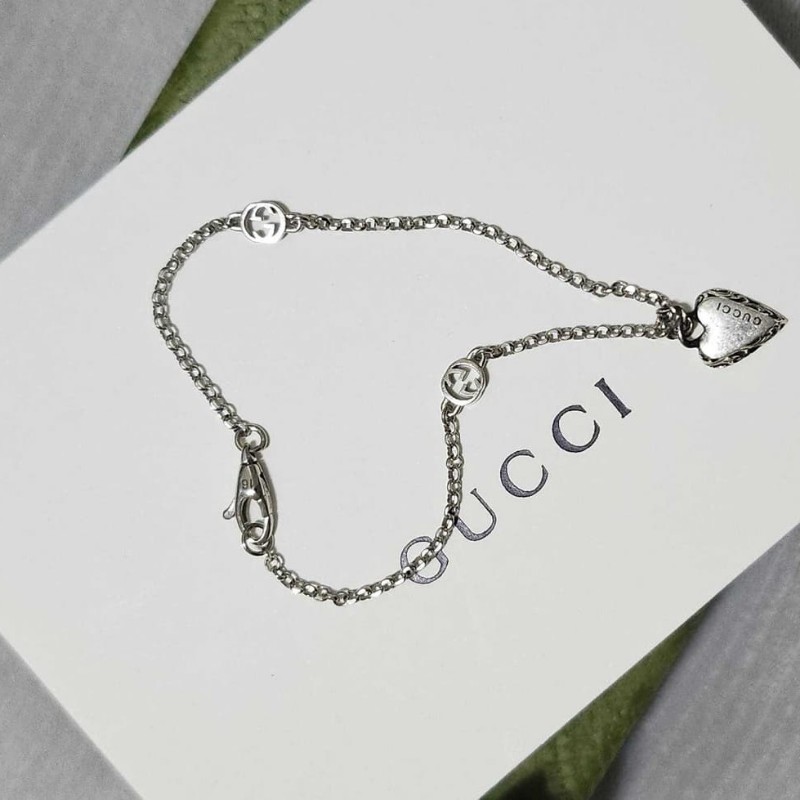 ♡gucci雕花愛心銀手鍊-0