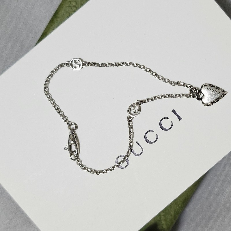 ♡gucci雕花愛心銀手鍊-3