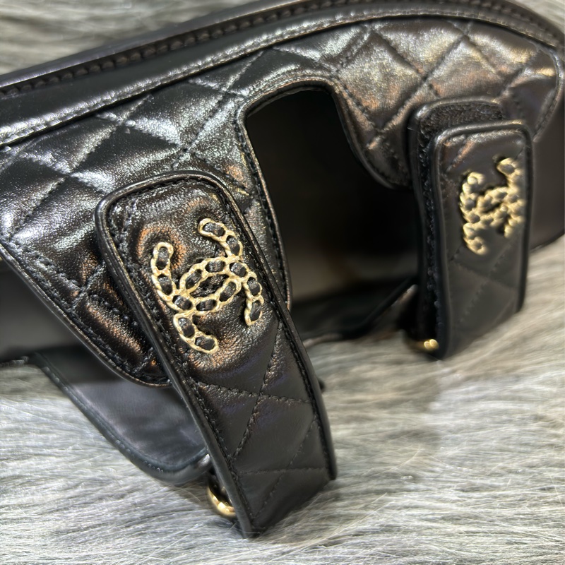 CHANEL G45507 LOGO 雙C金釦 黑色 牛皮 菱格紋 皮穿鍊 勃肯鞋 拖鞋 平底鞋 涼鞋-6