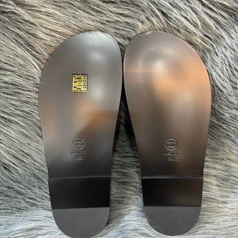 CHANEL G45507 LOGO 雙C金釦 黑色 牛皮 菱格紋 皮穿鍊 勃肯鞋 拖鞋 平底鞋 涼鞋-12