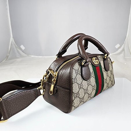 GUCCI 咖啡色PVC GG LOGO 迷你保齡球二用包 7246006-1