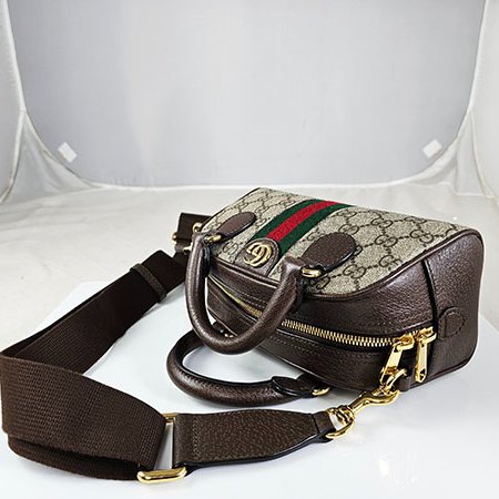GUCCI 咖啡色PVC GG LOGO 迷你保齡球二用包 7246006-2