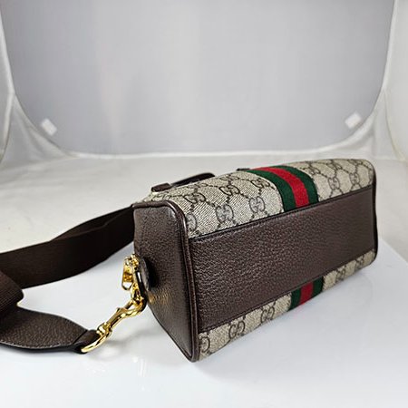 GUCCI 咖啡色PVC GG LOGO 迷你保齡球二用包 7246006-3