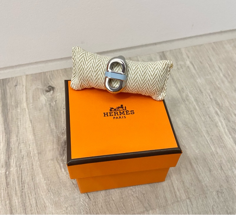 全新全配愛馬仕Hermes豬鼻銀飾男戒（戒圍56號）-1