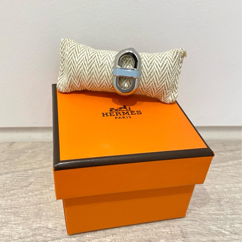 全新全配愛馬仕Hermes豬鼻銀飾男戒（戒圍56號）-2