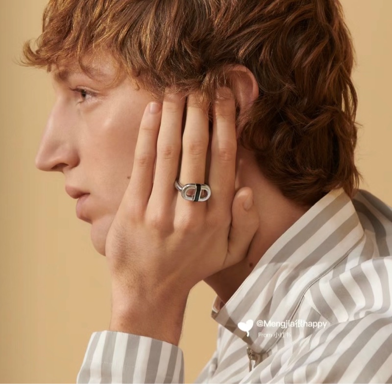 全新全配愛馬仕Hermes豬鼻銀飾男戒（戒圍56號）-5