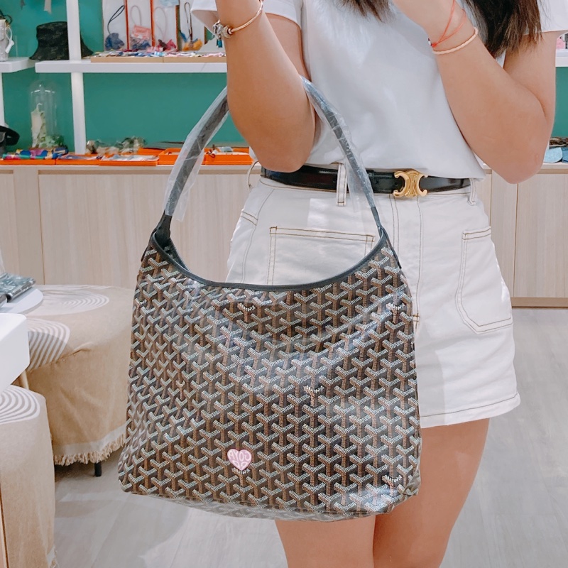 全新戈雅 特別版粉色心心形logo 黑色腋下包 Hobo Bag-10