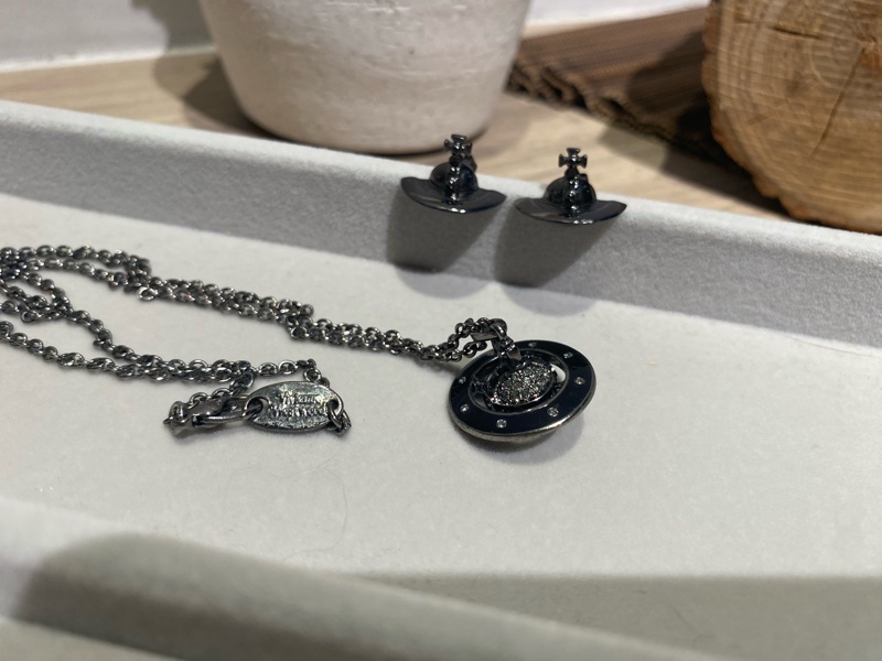 Vivienne Westwood 立體土星銀黑色項鍊-5