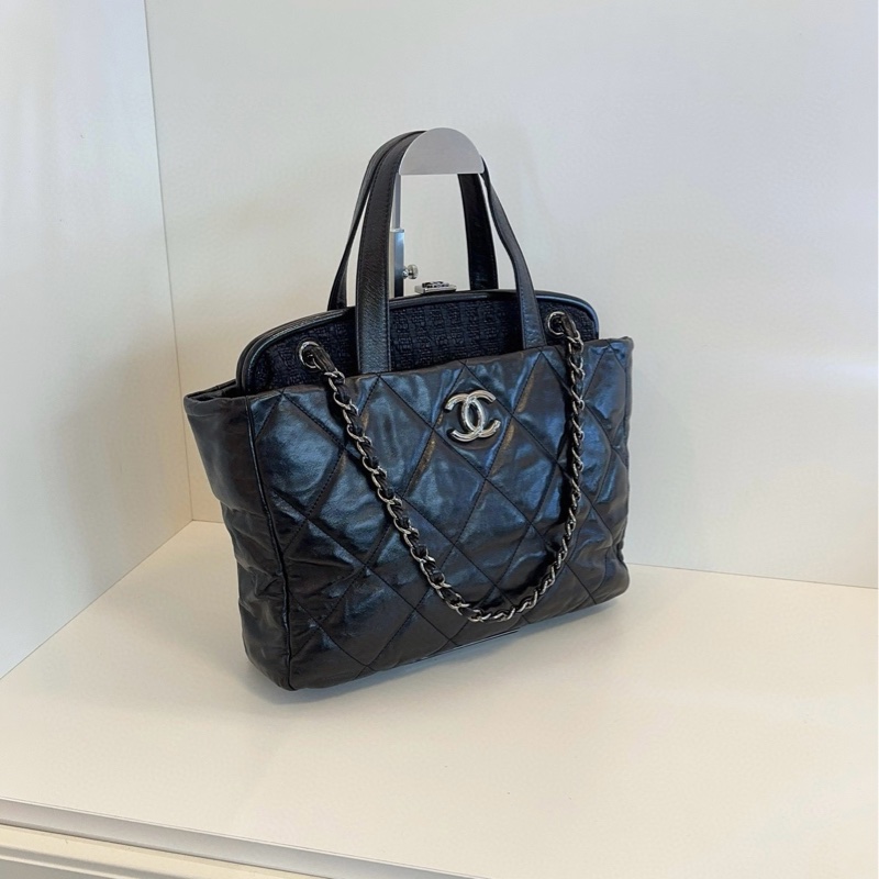Chanel黑色菱格2way琴譜鏈條tote-2