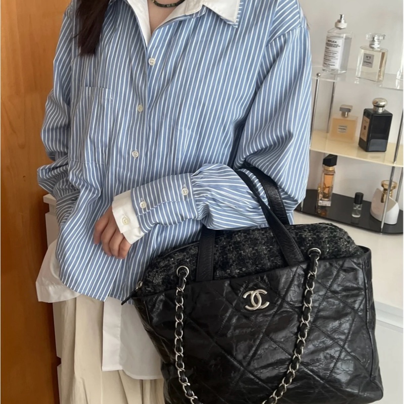 Chanel黑色菱格2way琴譜鏈條tote-3