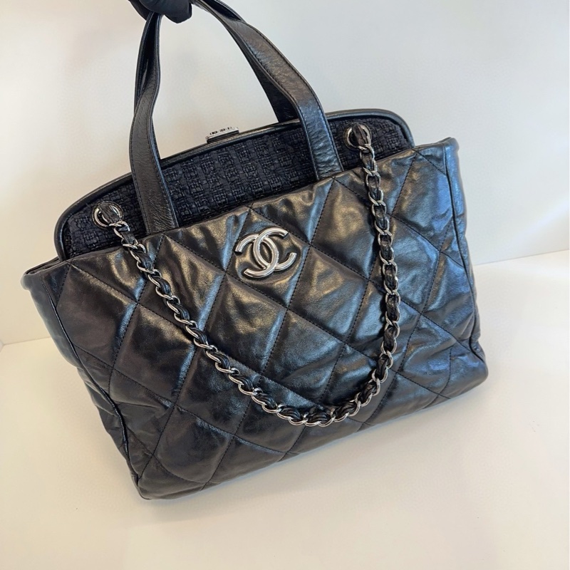 Chanel黑色菱格2way琴譜鏈條tote-6