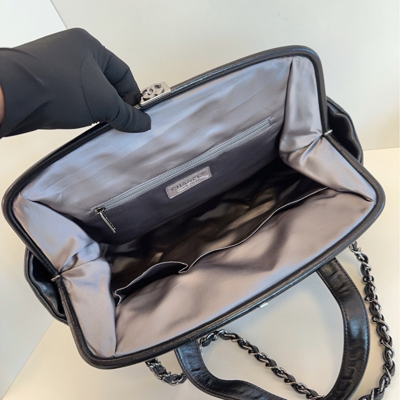 Chanel黑色菱格2way琴譜鏈條tote-7