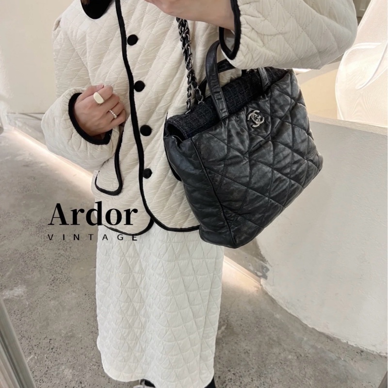 Chanel黑色菱格2way琴譜鏈條tote-8