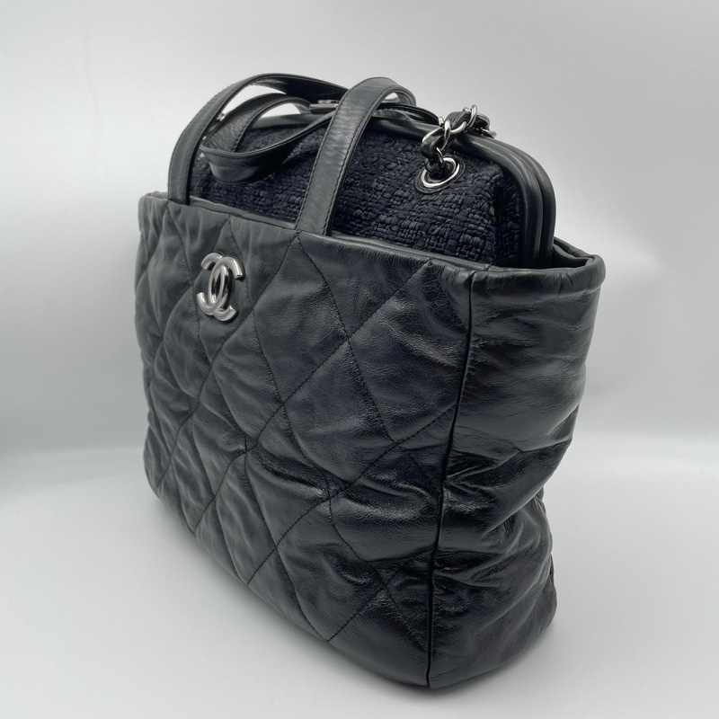 Chanel黑色菱格2way琴譜鏈條tote-9