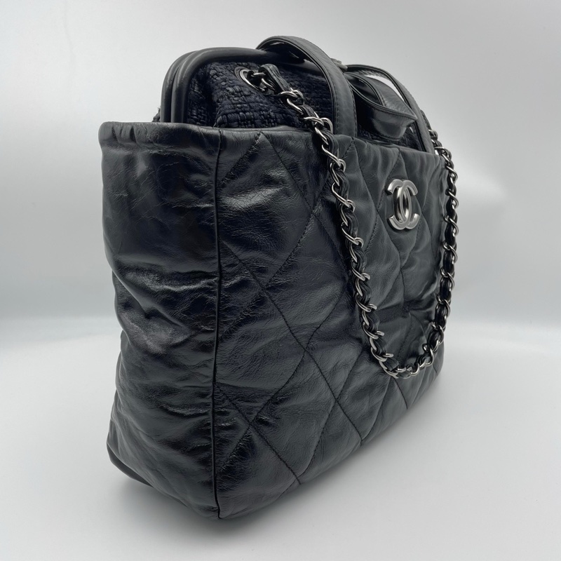 Chanel黑色菱格2way琴譜鏈條tote-13