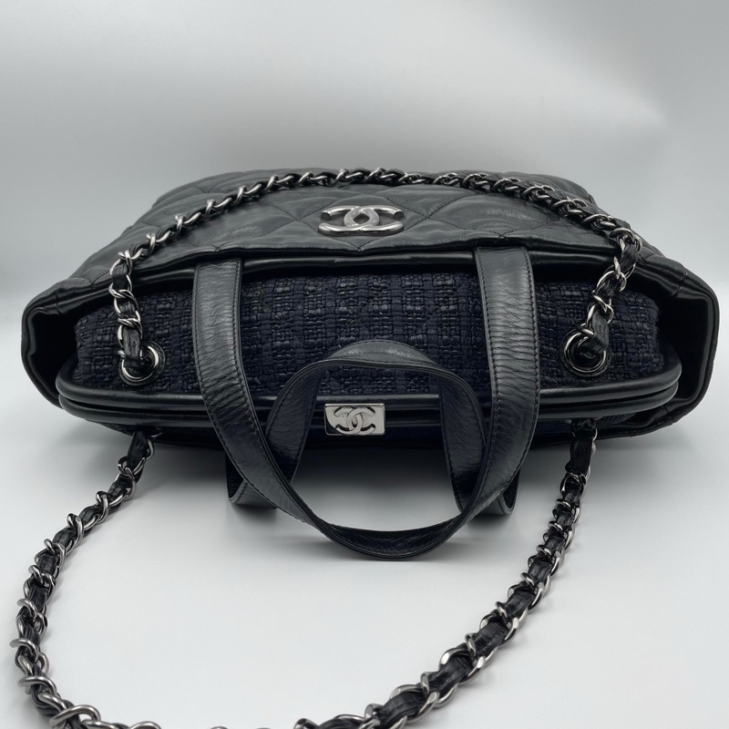 Chanel黑色菱格2way琴譜鏈條tote-18