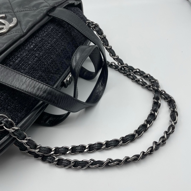 Chanel黑色菱格2way琴譜鏈條tote-19