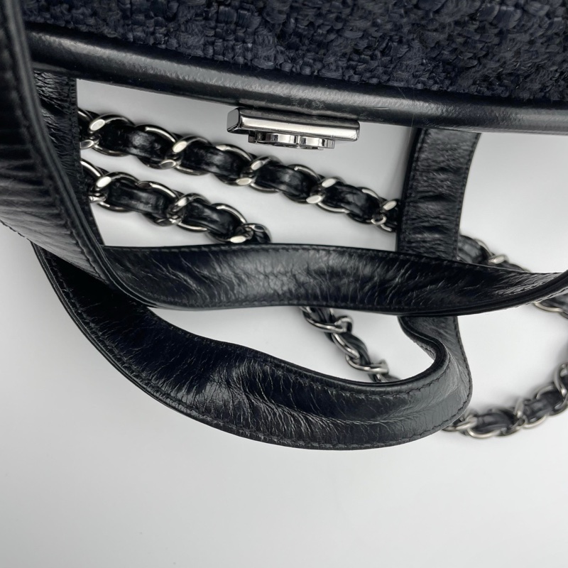 Chanel黑色菱格2way琴譜鏈條tote-22