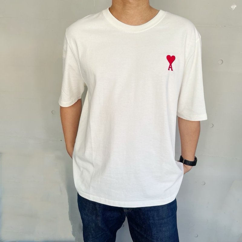 Ami Paris  白色刺繡短袖T恤  #XL-0