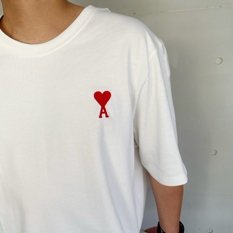 Ami Paris  白色刺繡短袖T恤  #XL-1