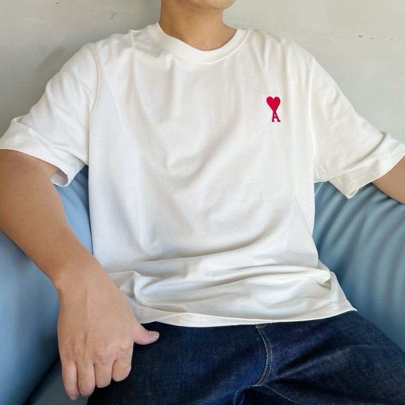 Ami Paris  白色刺繡短袖T恤  #XL-2
