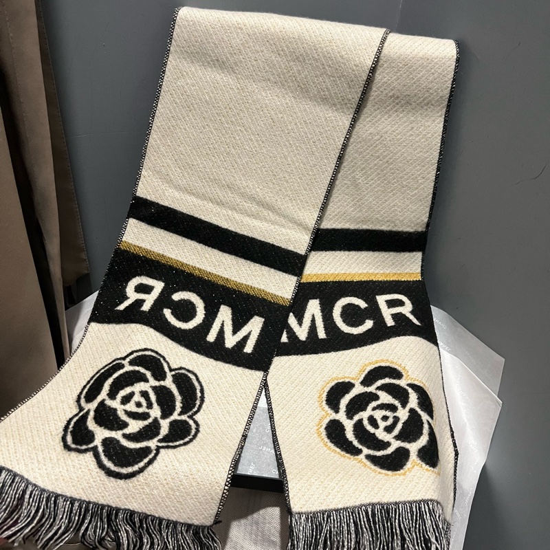 Chanel香奈兒 大雙C logo 拼色 山茶花 圍巾-6