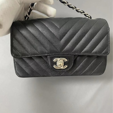 Chanel CF20山形紋荔枝皮 經典黑銀款