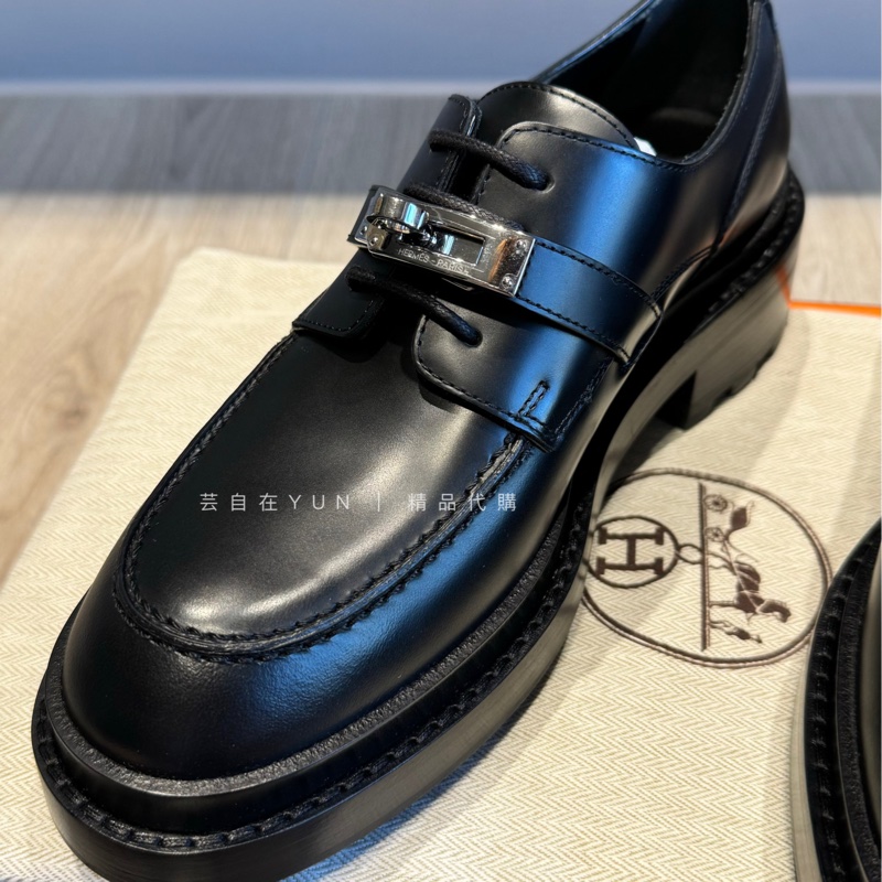 在台現貨🩷愛馬仕 Hermes Kelly 牛津鞋 樂福鞋 皮鞋 黑銀 黃金尺寸:37-1